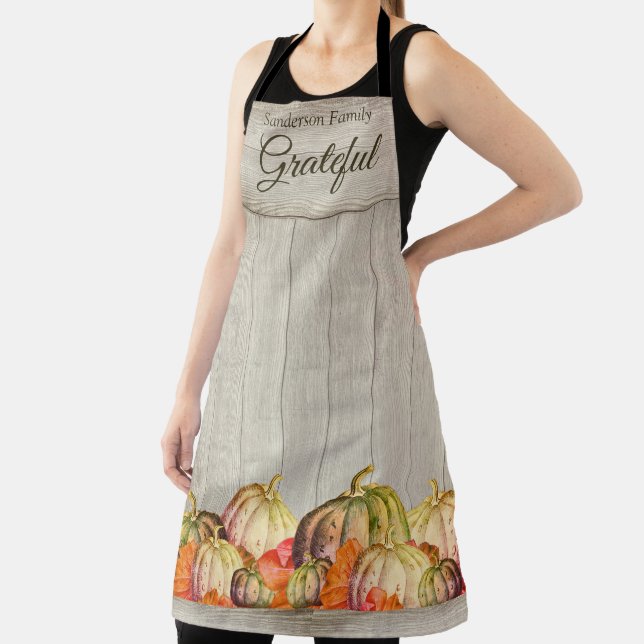 Farmhouse Fall Watercolor Pumpkins Fall Leaves Apron (Insitu)