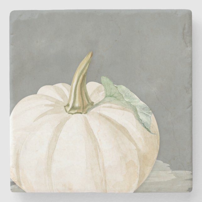 Farmhouse fall white pumpkin stone coaster (Front)