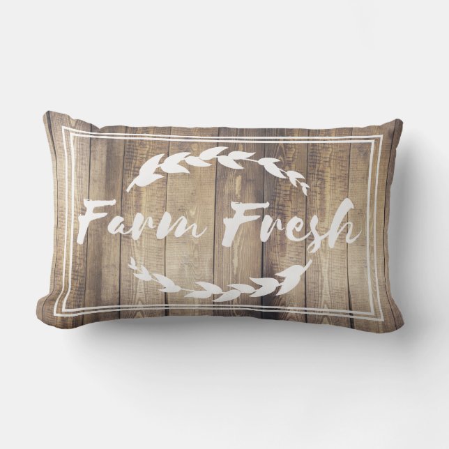 Farmhouse Farm Fresh Sprigs Barn Wood Planks Lumbar Cushion (Front)