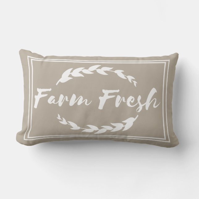 Farmhouse Farm Fresh Sprigs Taupe Lumbar Cushion (Front)