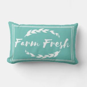Farmhouse Farm Fresh Sprigs Taupe & Teal Lumbar Cushion