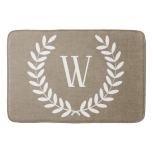 Farmhouse Faux Burlap White Laurels Bath Mat