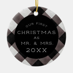 Farmhouse First Christmas Mr & Mrs Newlywed Photo Ceramic Ornament