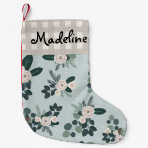Farmhouse Floral Gingham Country Name Small Christmas Stocking