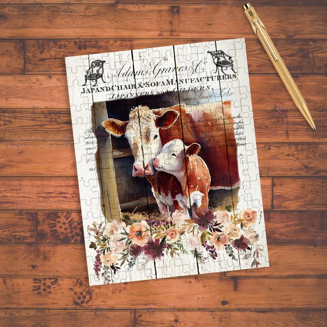 Farmhouse Floral Hereford Cows Jigsaw Puzzle (Creator Uploaded)