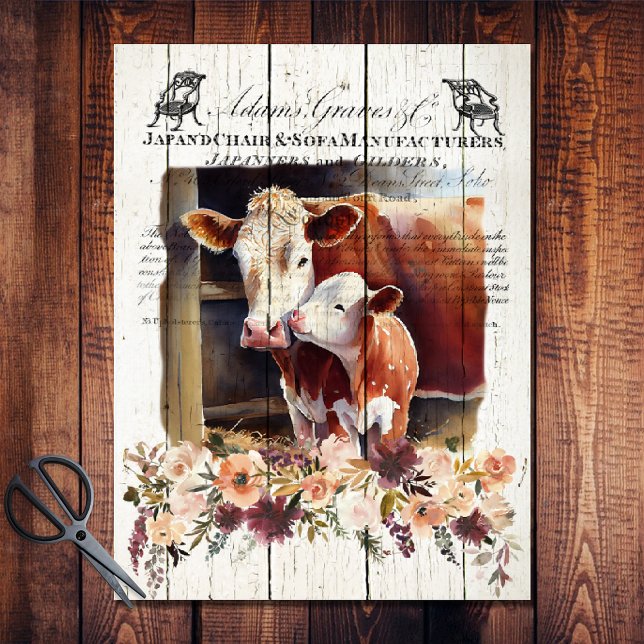 Farmhouse Floral Hereford Cows Tissue Paper (Creator Uploaded)