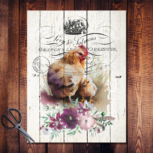 Farmhouse Floral Leghorn Chickens Tissue Paper (Creator Uploaded)