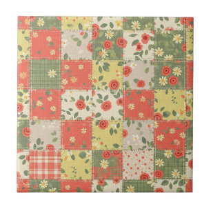 Farmhouse Floral Patchwork Pattern Ceramic Tile