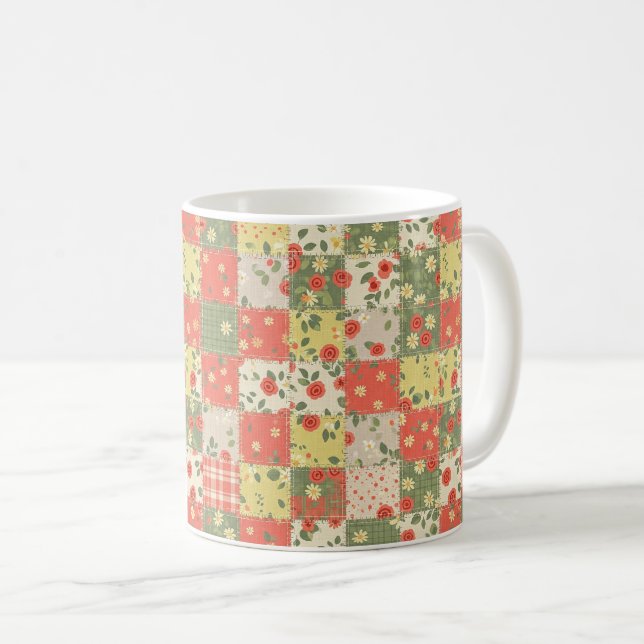Farmhouse Floral Patchwork Pattern Coffee Mug (Front Right)