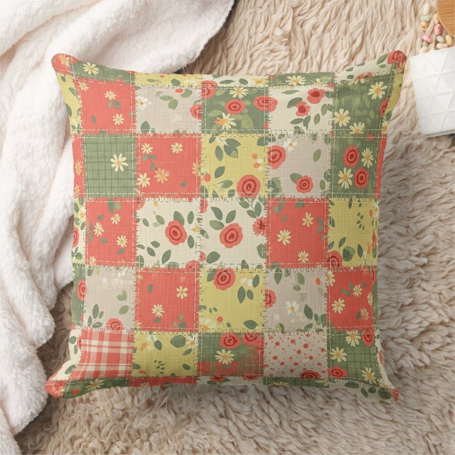 Farmhouse Floral Patchwork Pattern Cushion (Blanket)