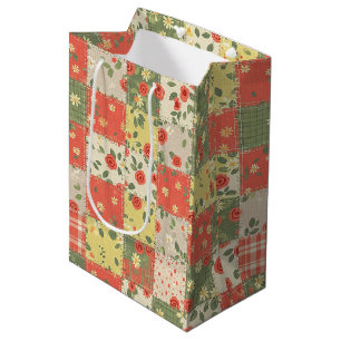 Farmhouse Floral Patchwork Pattern Medium Gift Bag
