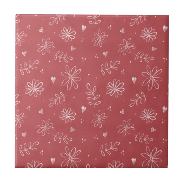 Farmhouse Floral Rose Red Ceramic Tile (Front)