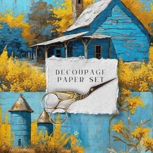 Farmhouse Floral Rustic Vintage Texture Decoupage Wrapping Paper Sheet