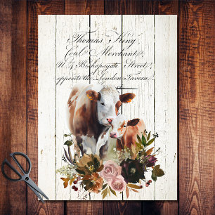 Farmhouse Floral Simmental Cows Tissue Paper