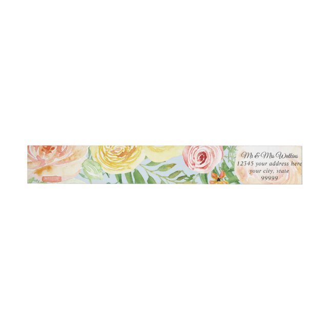 Farmhouse Floral Sky Blue, Blush n Yellow Roses Wrap Around Label (Individual)