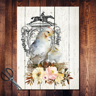 Farmhouse Floral White Leghorn Chickens Tissue Paper