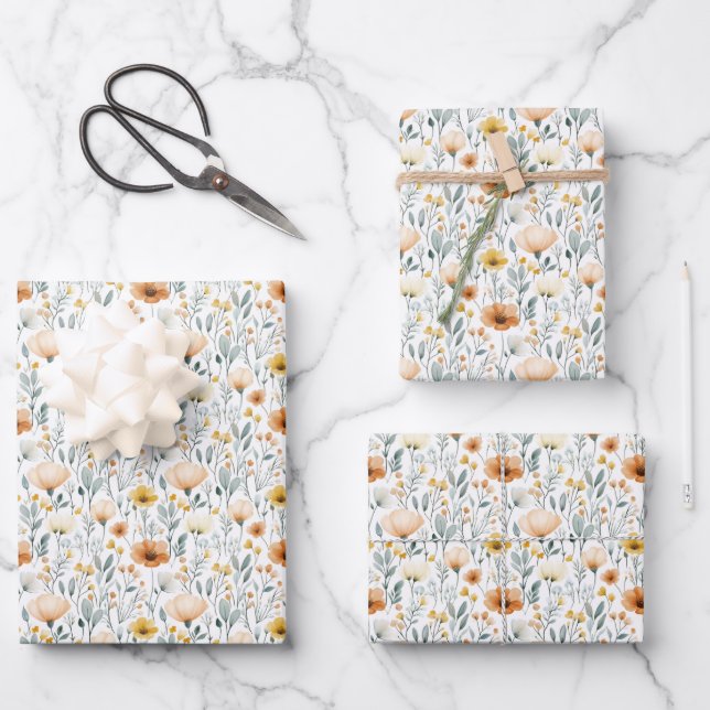 Farmhouse Florals on White Wrapping Paper Sheet (Front)
