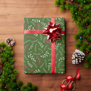 Farmhouse forest green rustic foliage pattern cute wrapping paper