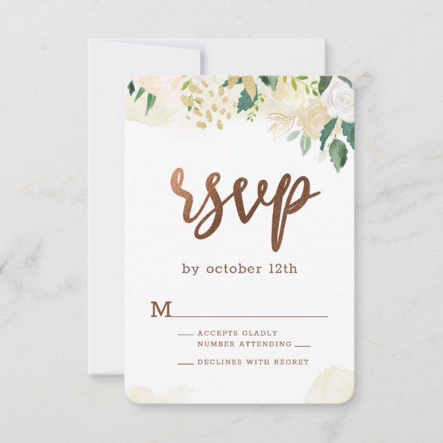 Farmhouse Fresh Rustic Country Floral Copper RSVP Card (Front)