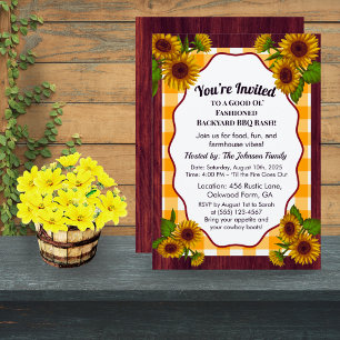 Farmhouse Gingham BBQ Invitation   Rustic Country 