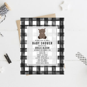 Farmhouse Gingham Bear Baby Shower Invitation