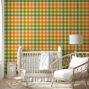 Farmhouse Gingham Chequered in Green and Orange Wallpaper