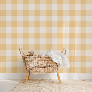 Farmhouse Gingham Golden Yellow Wallpaper