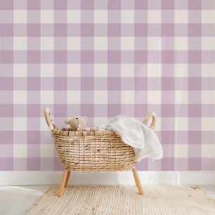 Farmhouse Gingham Lavender Fields Wallpaper