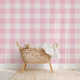 Farmhouse Gingham Pretty Pink Wallpaper