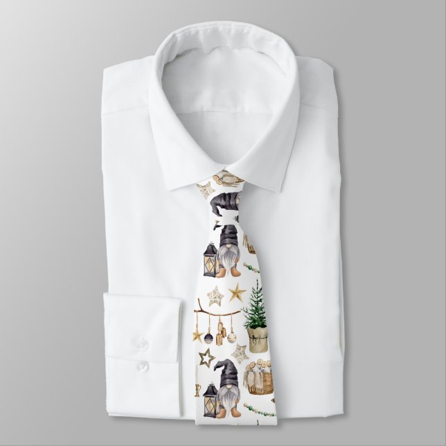 Farmhouse Gnome Bells Lanterns Christmas Tree Logs Tie (Tied)