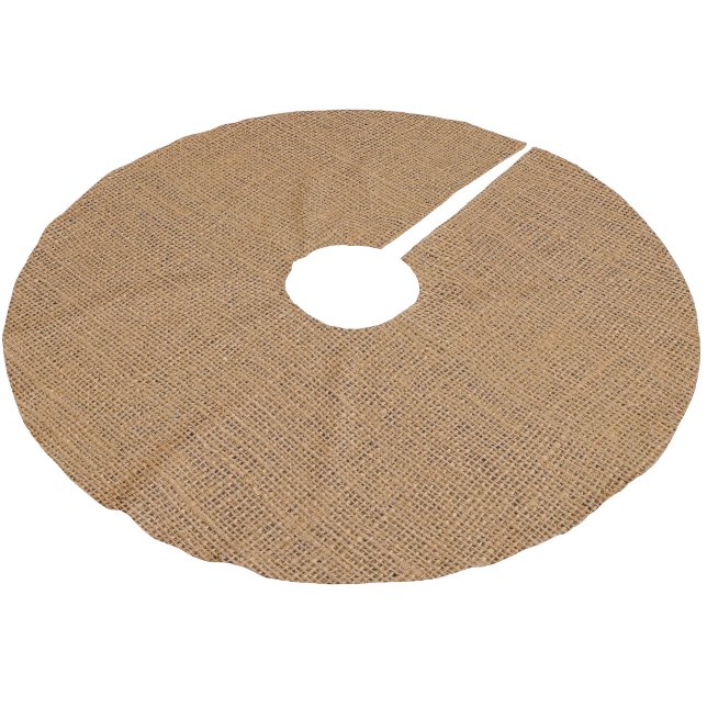 Farmhouse grain sack tan burlap fabric rustic brushed polyester tree skirt (Angled)