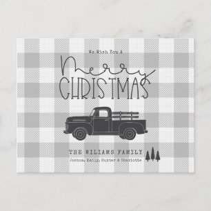 Farmhouse Gray Buffalo Plaid Merry Christmas Card
