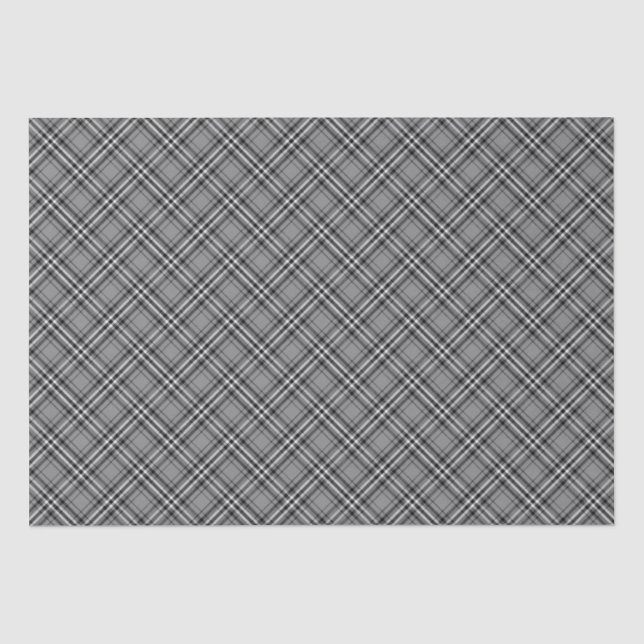 Farmhouse grayscale tartan plaid diagonal pattern tissue paper (Front)