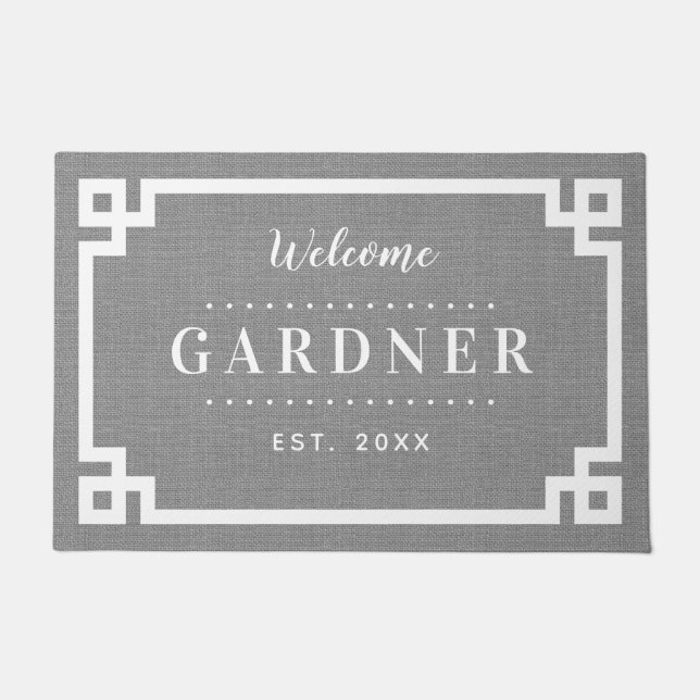 Farmhouse Greek Key Family Monogram Doormat (Front)