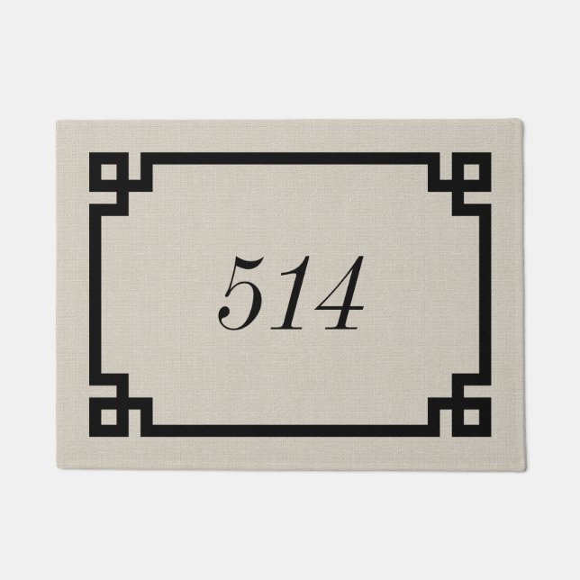Farmhouse Greek Key Personalised Address Number Doormat (Front)