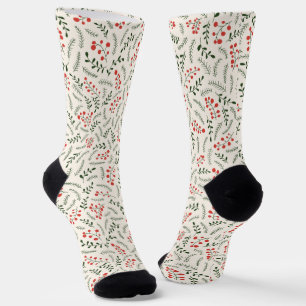 Farmhouse green red cream foliage pattern cute socks