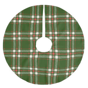 Farmhouse green red off white plaid cute Christmas Brushed Polyester Tree Skirt