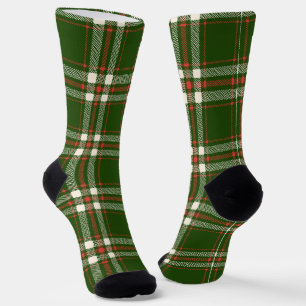 Farmhouse green red off white plaid cute Christmas Socks
