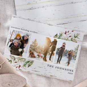 Farmhouse Greenery Neutral Photo Collage Holiday Card