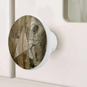Farmhouse Grey Barn Wood Western Country Star Ceramic Knob