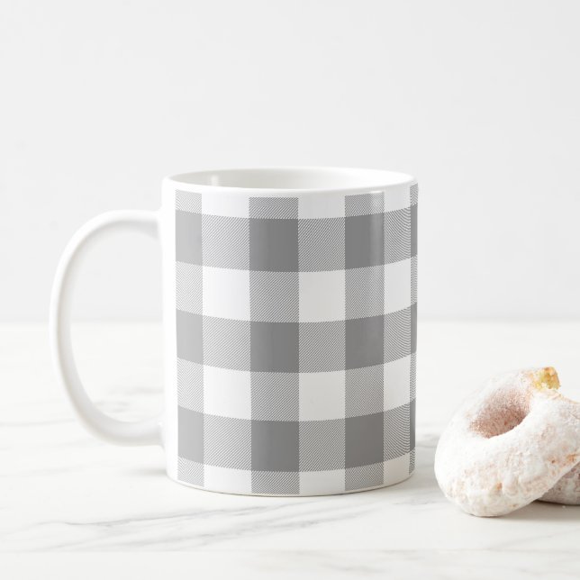 Farmhouse Grey Buffalo Check Plaid Rustic Coffee Mug (With Donut)