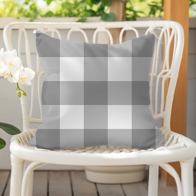 Farmhouse Grey Buffalo Check Plaid Rustic Cushion (Creator Uploaded)