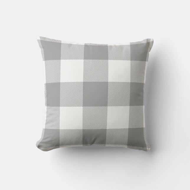 Farmhouse Grey Buffalo Check Plaid Rustic Cushion (Front)