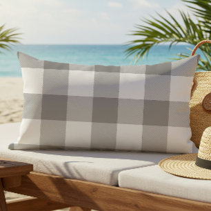 Farmhouse Grey Buffalo Check Plaid Rustic Outdoor Lumbar Cushion