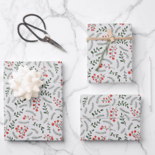 Farmhouse grey dark green red foliage pattern cute wrapping paper sheet