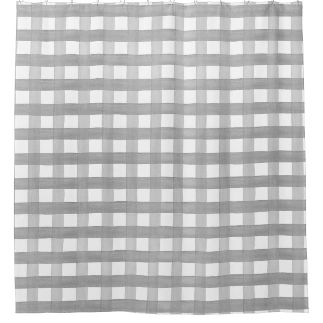 Farmhouse Grey White Buffalo Check Plaid Shower Curtain (Front)