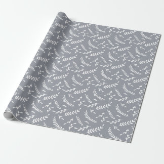 Farmhouse Grey White Winter Leaves Christmas Wrapping Paper