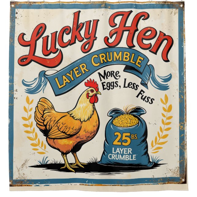 FARMHOUSE HEN CHICKEN FEED REPRODUCTION SHOWER CURTAIN (Front)
