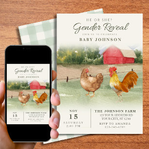 Farmhouse Hen or Rooster Gender Reveal Invitation