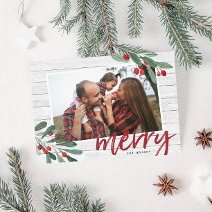 Farmhouse Holly   Holiday Photo Card